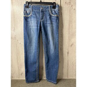 Xhilaration Girls Embellished Denim Blue Jeans Size 12 Blue Cotton Blend